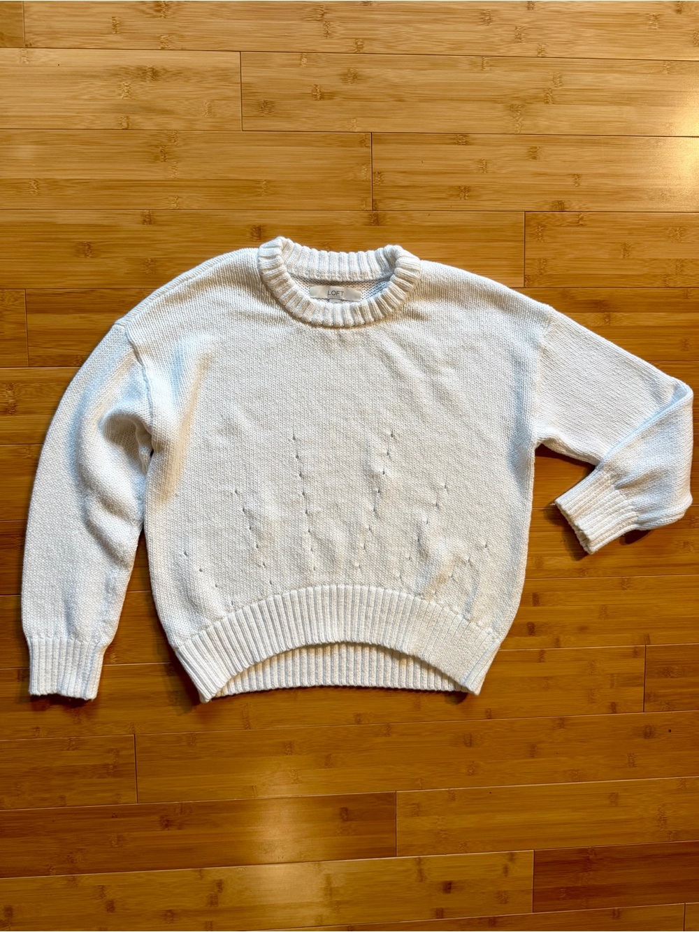 LOFT White Ivory Knit Sweater Crewneck Long Sleeve